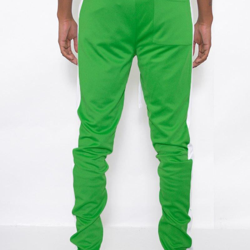 Men's Pants - Joggers Kelly Green And White Classic Slim Fit Track Pants
