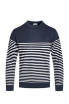 Navy striped knit pullover for men from VacationGrabs, stylish and versatile for casual outfits