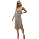 Trendsi knit tank dress set in beige featuring a stylish side slit for a casual look