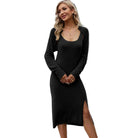 Trendsi women's knit tank dress set in dark gray with a side slit and long sleeves