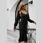 Trendsi knit tank dress set in black with long sleeves and a form-fitting silhouette for a chic look