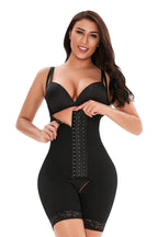 Black lace trim bodysuit for women with adjustable straps and hook-and-eye closure for a smooth silhouette