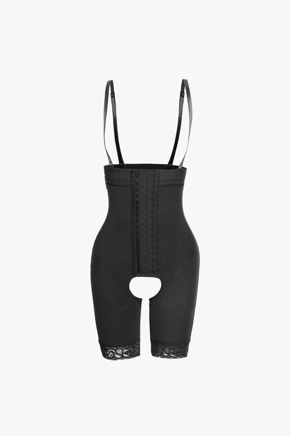 Trendsi lace trim bodysuit for women in black with adjustable straps and sculpting design