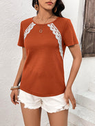 Women's Shirts Lace Trim Contrast Waffle-Knit Top