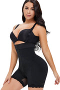 Trendsi lace trim shaping bodysuit in black with adjustable straps and zipper for a smooth silhouette