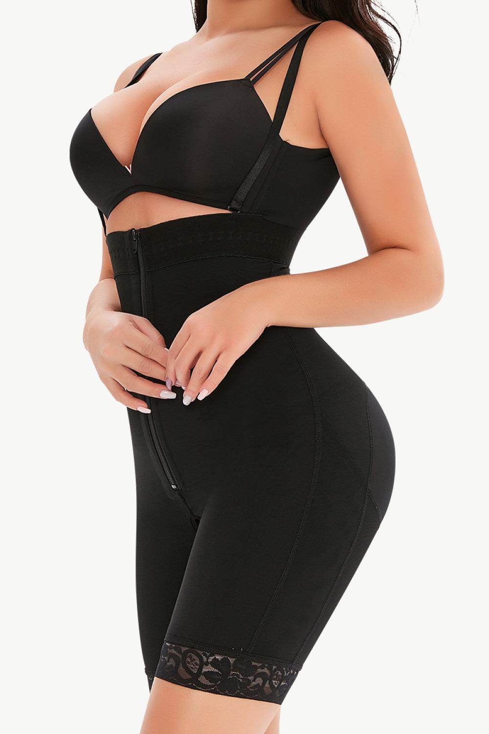 Trendsi women's lace zip-up shaping bodysuit in black for a flattering silhouette and comfortable fit