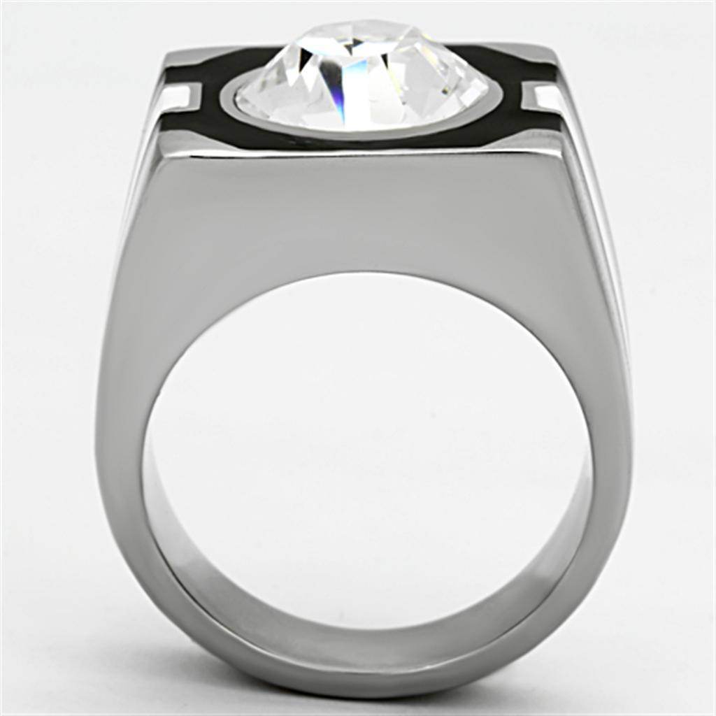 Large gem crystal ring for men with a sleek silver design and prominent stone setting