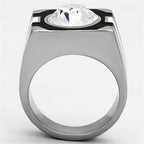 Large gem crystal ring for men with a sleek silver design and prominent stone setting