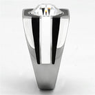 Sleek men's large gem crystal ring for men with a polished silver finish and a prominent diamond-like center stone