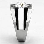 Sleek men's large gem crystal ring for men with a polished silver finish and a prominent diamond-like center stone