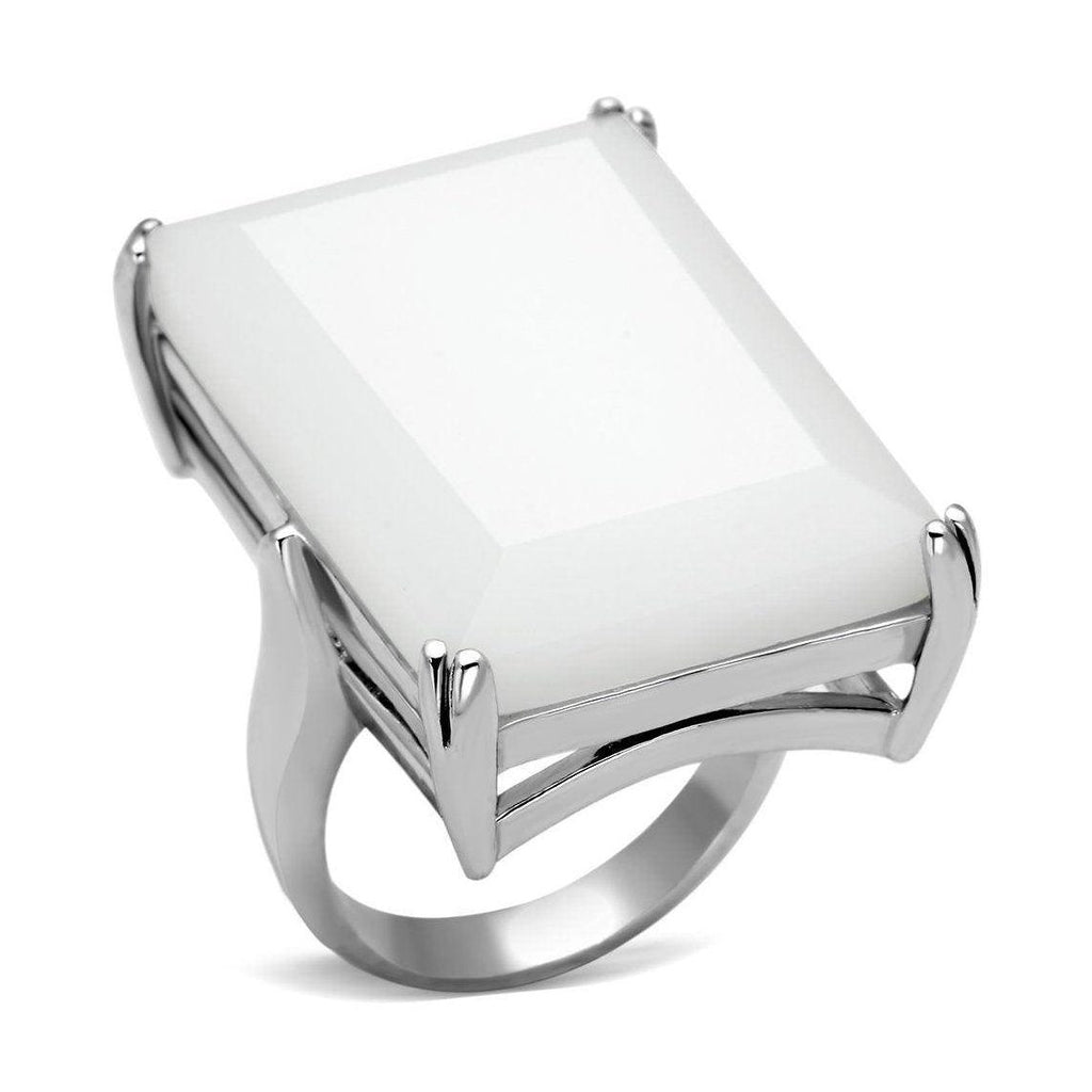 Large gemstone sterling silver ring with a bold rectangular design and polished metal finish