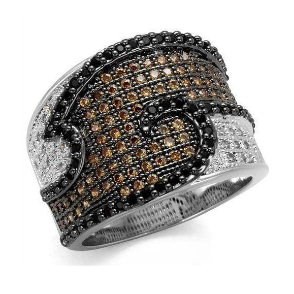 Stylish layered gemstone statement ring for women featuring black and silver tones with intricate detailing