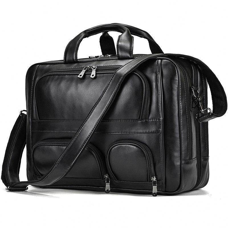VacationGrabs leather briefcase 17 inch laptop with adjustable shoulder strap and multiple compartments