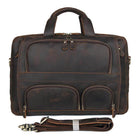 Stylish leather briefcase 17 inch laptop with multiple pockets and an adjustable shoulder strap