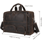 Brown leather briefcase 17 inch laptop with multiple pockets and adjustable shoulder strap