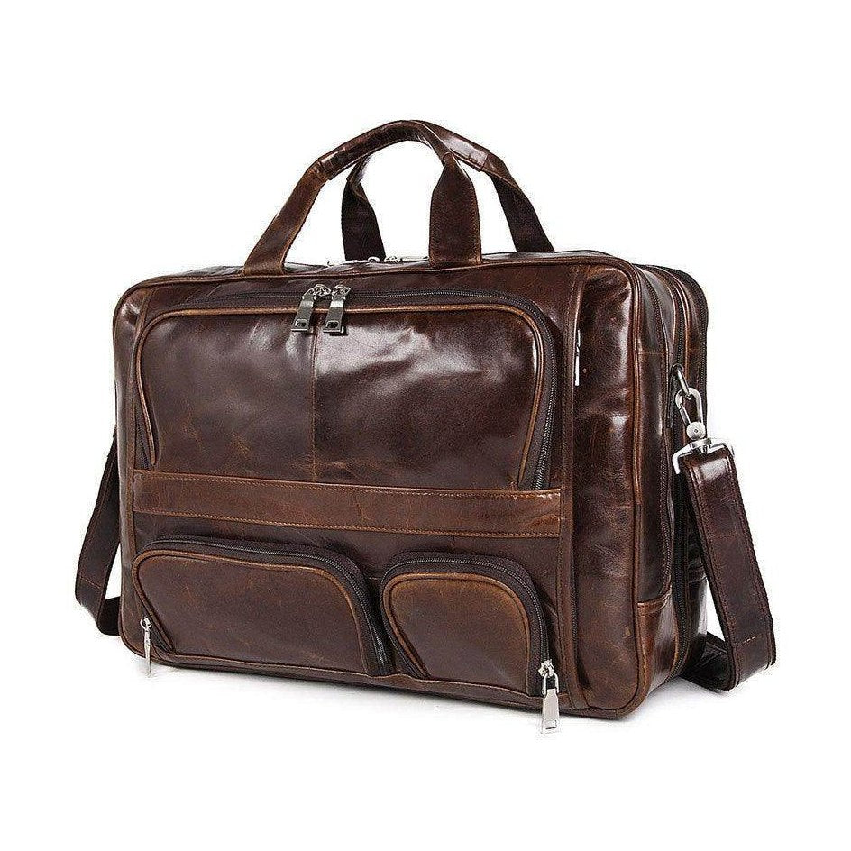 VacationGrabs leather briefcase 17 inch laptop with multiple pockets and adjustable shoulder strap
