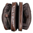 Interior of a leather briefcase 17 inch laptop with multiple compartments and pockets for organization