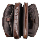 Interior of a leather briefcase 17 inch laptop with multiple compartments and pockets for organization
