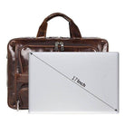 Brown leather briefcase 17 inch laptop with spacious compartments for business essentials