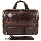 VacationGrabs leather briefcase 17 inch laptop with multiple pockets and detachable strap in brown