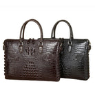 VacationGrabs leather laptop briefcase men in brown and black with croc pattern and dual handles