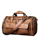 Leather travel duffel bag by VacationGrabs featuring multiple pockets and sturdy handles