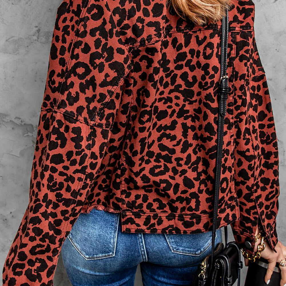 Women's Coats & Jackets Leopard Print Raw Hem Jacket