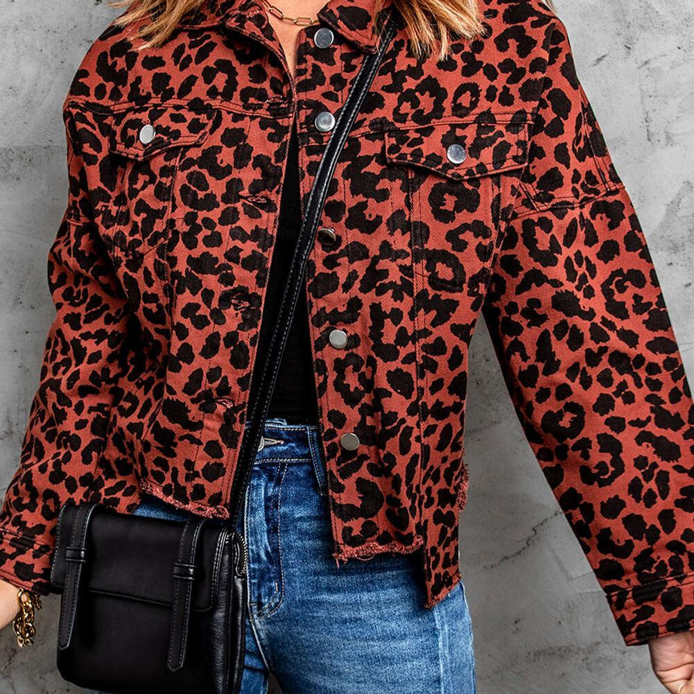 Women's Coats & Jackets Leopard Print Raw Hem Jacket