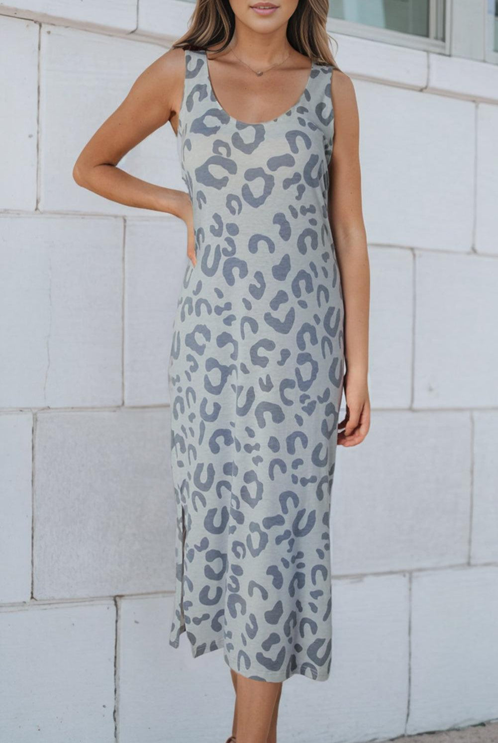 Women's Dresses Leopard Sleeveless Slit Midi Dress