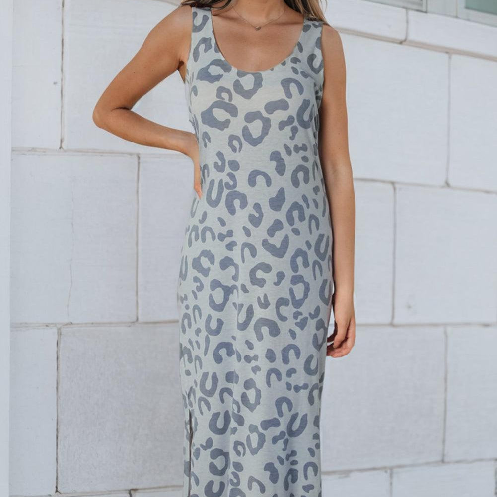 Women's Dresses Leopard Sleeveless Slit Midi Dress
