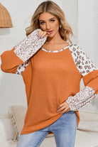 Women's Shirts Leopard Waffle-Knit Blouse