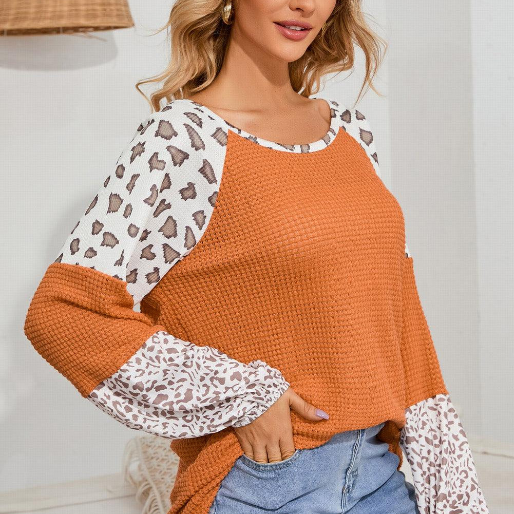 Women's Shirts Leopard Waffle-Knit Blouse