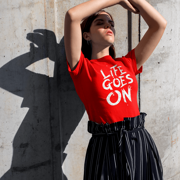 Women's Shirts Life Goes On Womens Red T-Shirt Short Sleeve Tee