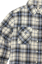 Light blue flannel shirt for men featuring classic plaid pattern and button-up design