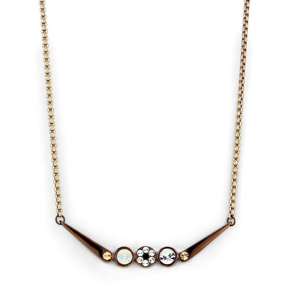 Light coffee stainless steel necklace featuring elegant stones for a stylish look