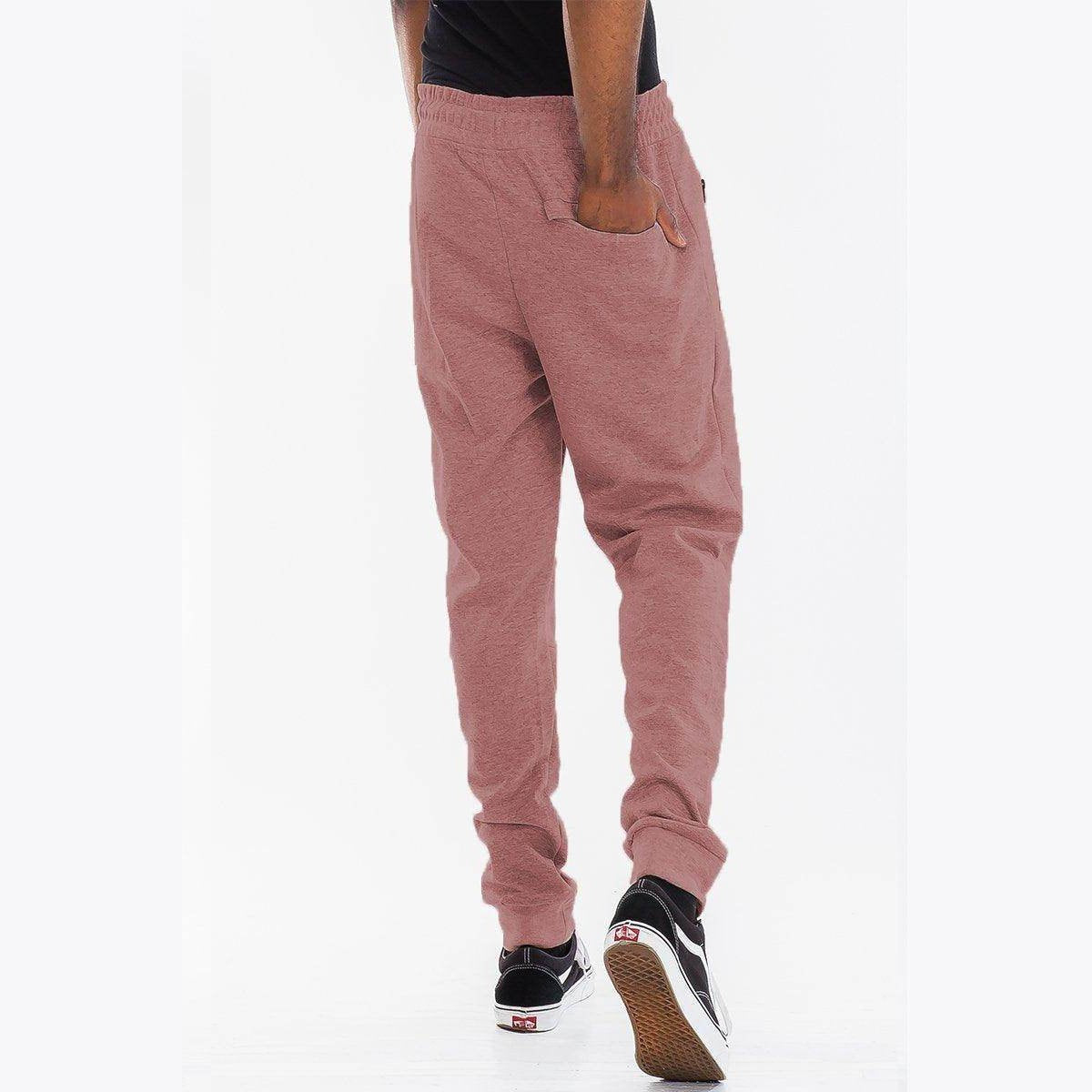 Light red cotton sweatpants for men with a comfortable fit and side pockets