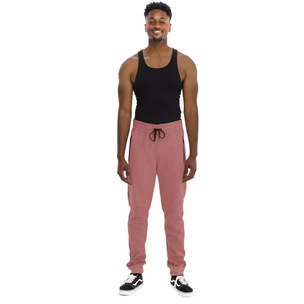 Mens light red cotton sweatpants with adjustable drawstring for comfortable casual wear