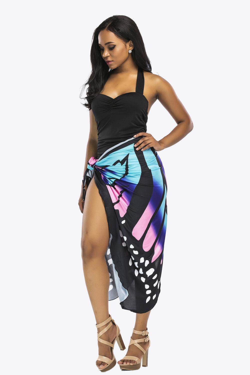 Trendsi lightweight beach cover up with vibrant butterfly design and side slit for stylish summer wear