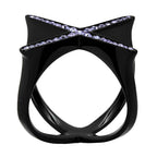 Stylish black ring with lilac synthetic crystal rings for a modern jewelry look