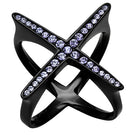 Black ring with lilac synthetic crystal rings set in a modern crossover design