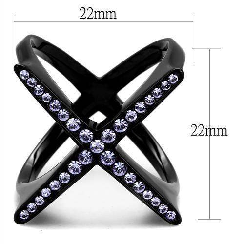 Stylish black ring featuring lilac synthetic crystal rings along the band for a trendy look