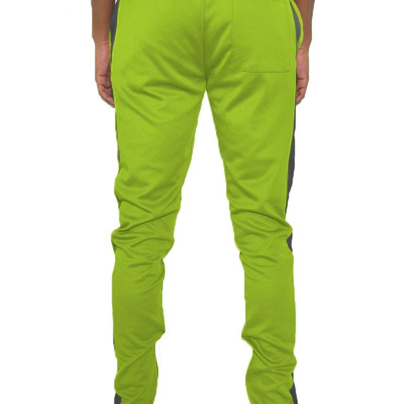 Men's Pants - Joggers Lime Green And Black Classic Slim Fit Track Pants
