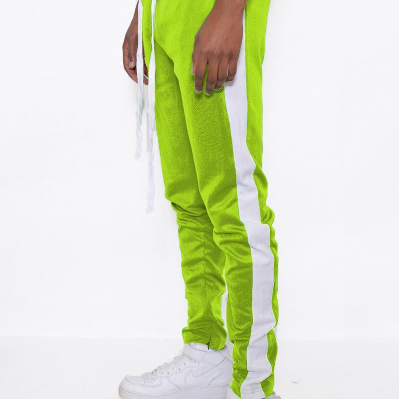 Men's Pants - Joggers Lime Green And White Classic Slim Fit Track Pants