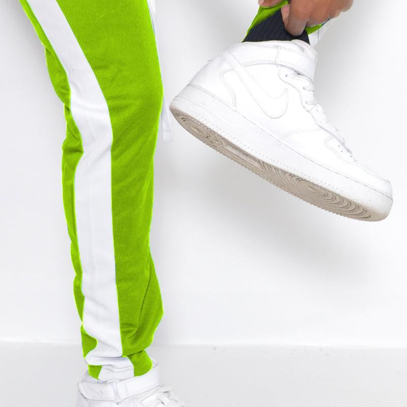 Men's Pants - Joggers Lime Green And White Classic Slim Fit Track Pants