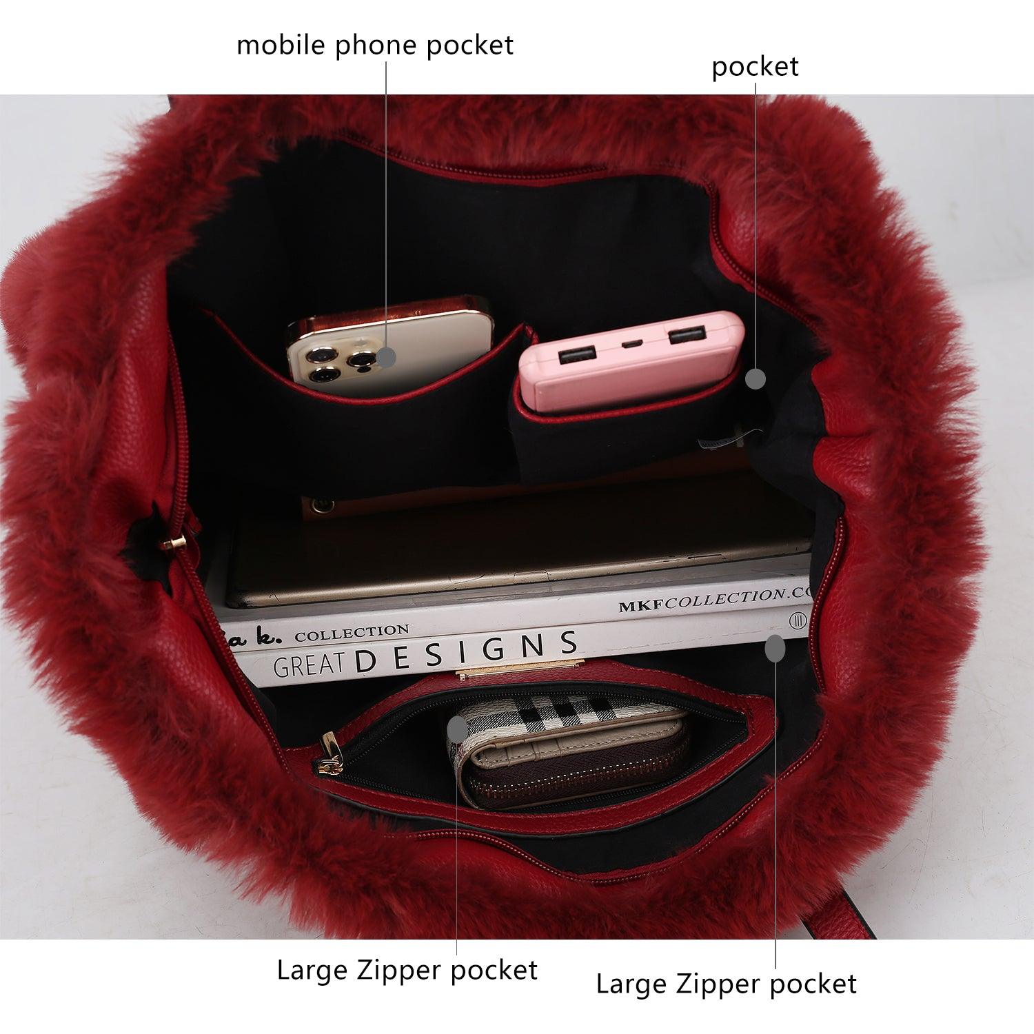 Wallets, Handbags & Accessories Liza Tote Handbag Vegan Leather With Faux Fur Women