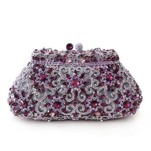 Handbags - Special Occasion Clutches LO2376 - Imitation Rhodium White Metal Clutch with Top Grade Crystal in Multi Color