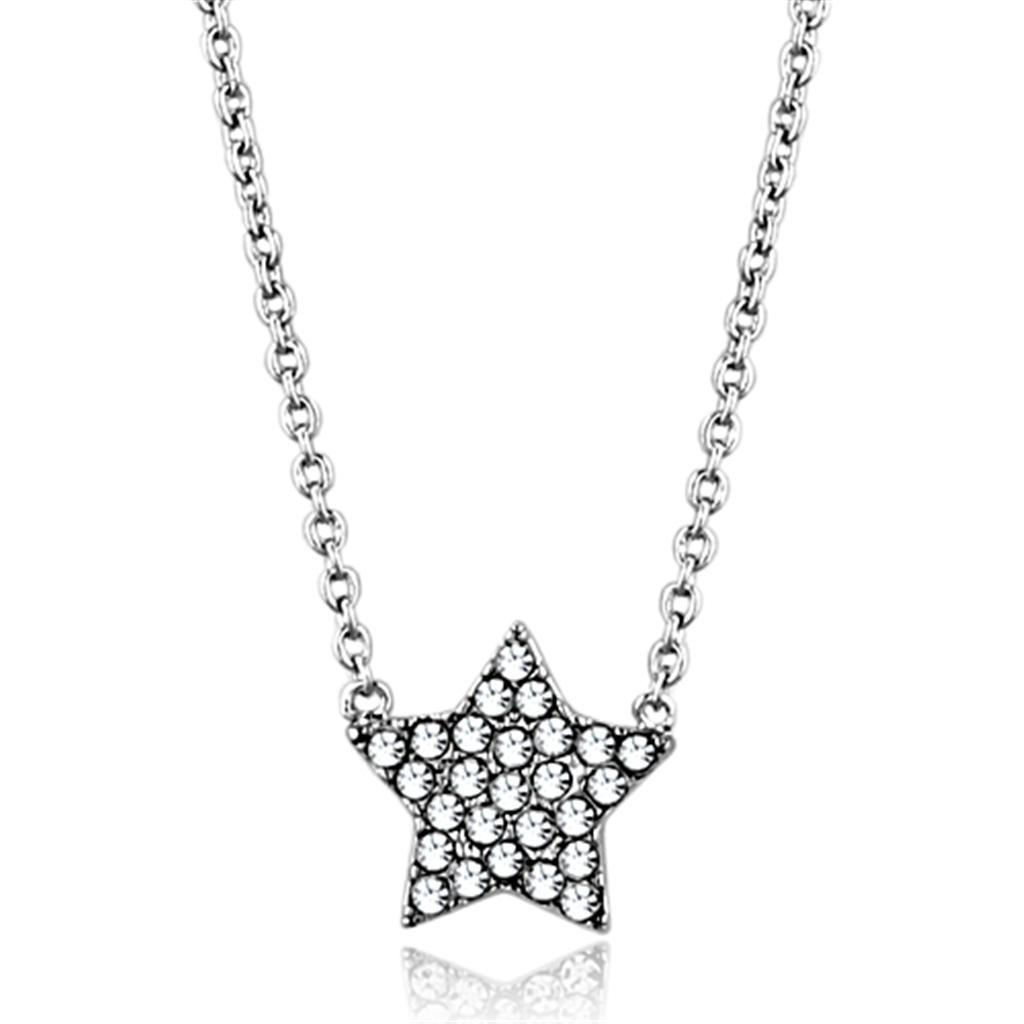 Women's Jewelry - Necklaces LO3225 - Rhodium Brass Necklace with Top Grade Crystal in Clear