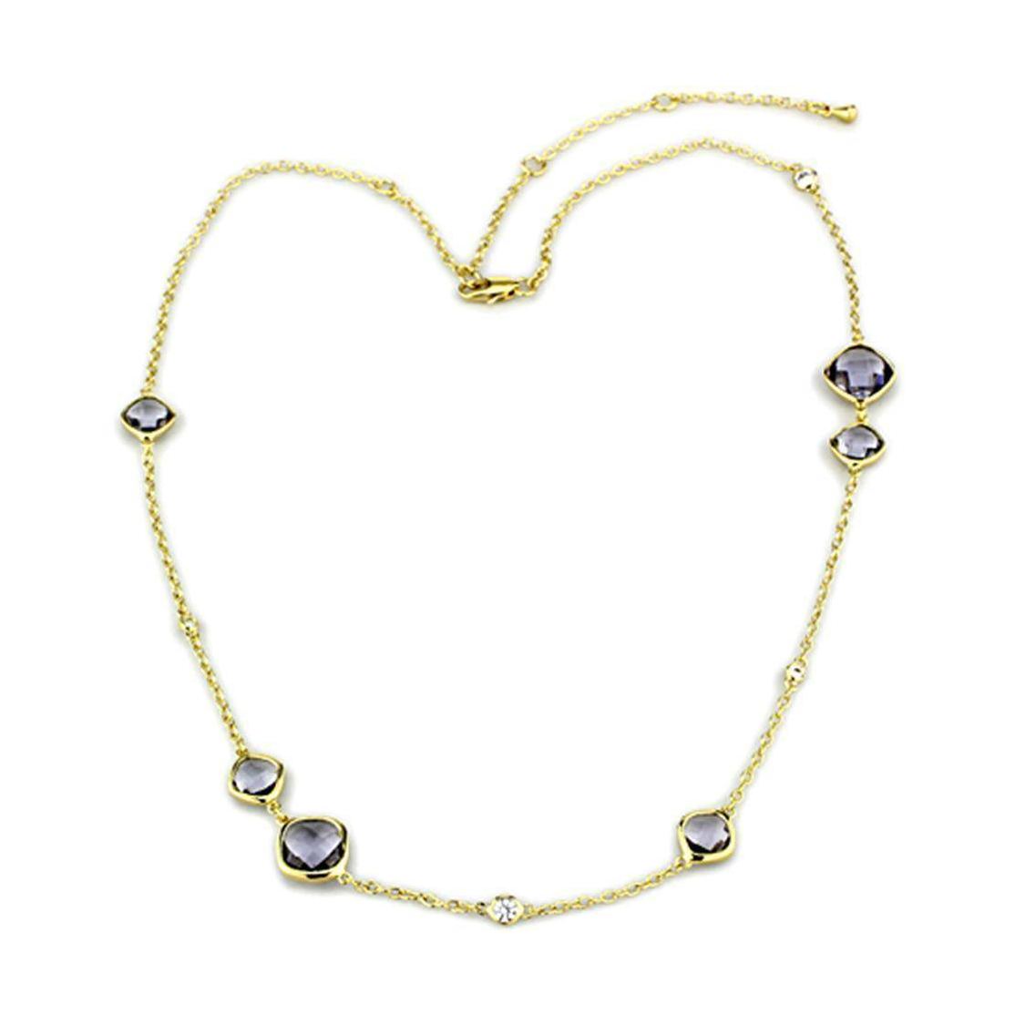 LO3235 - Gold Brass Necklace with Synthetic Synthetic Glass - VacationGrabs