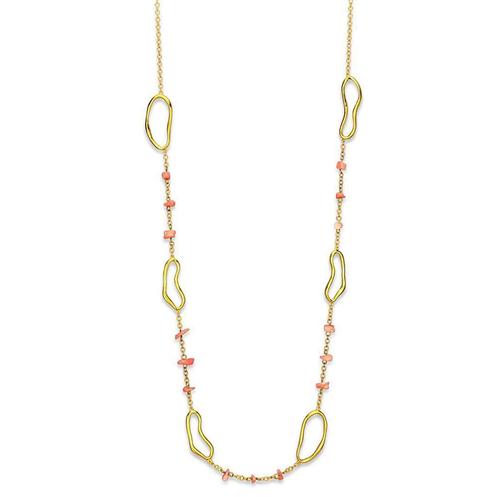 Women's Jewelry - Necklaces LO3340 - Gold Brass Necklace with Semi-Precious Coral in Rose