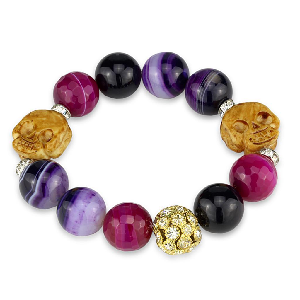 Women's Jewelry - Bracelets LO3775 - Gold+Rhodium Brass Bracelet with Synthetic Onyx in Multi Color